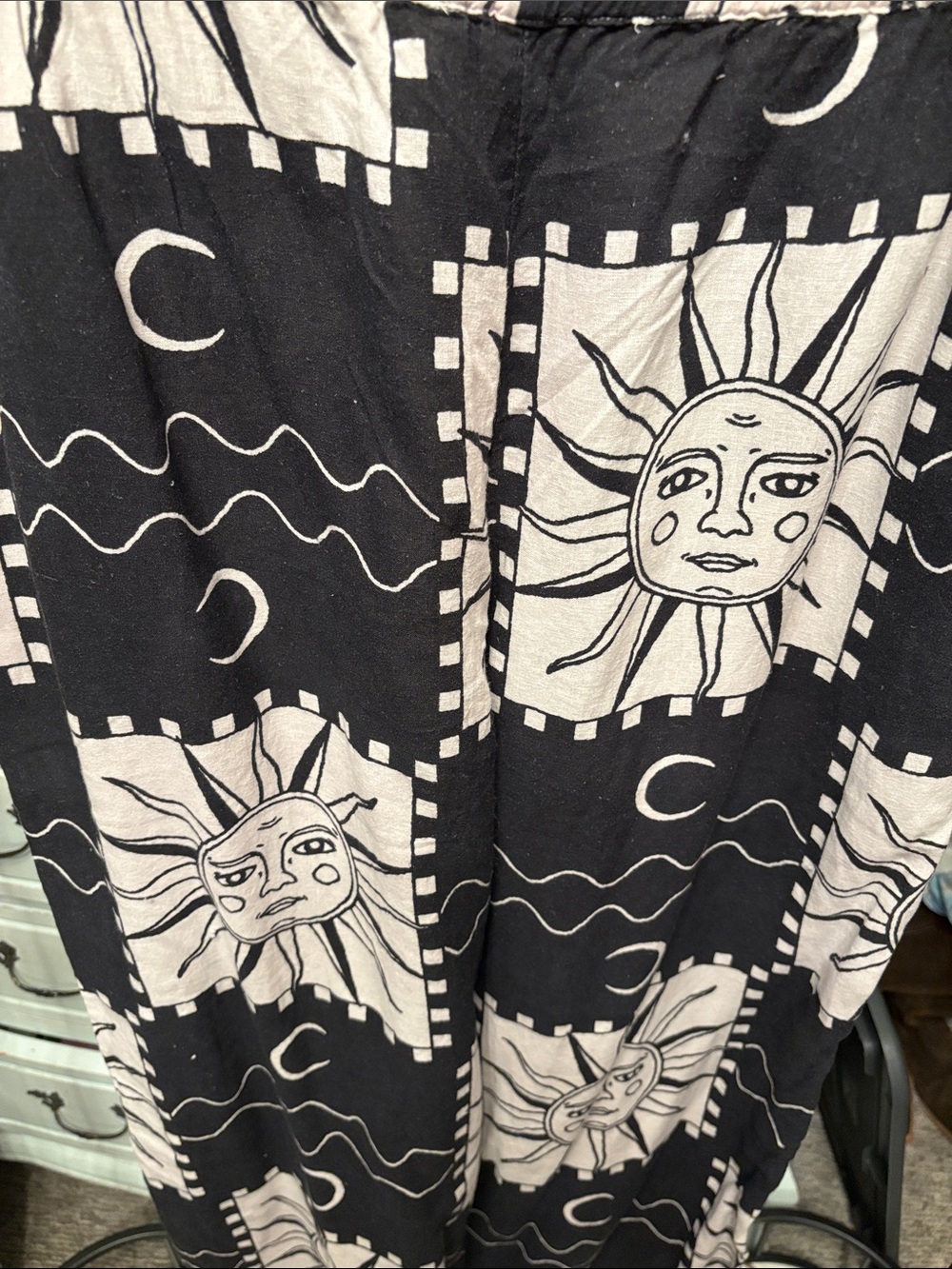 Anthropologie Black and Cream Celestial Print Wide-Leg Pants - Picture 2 of 5